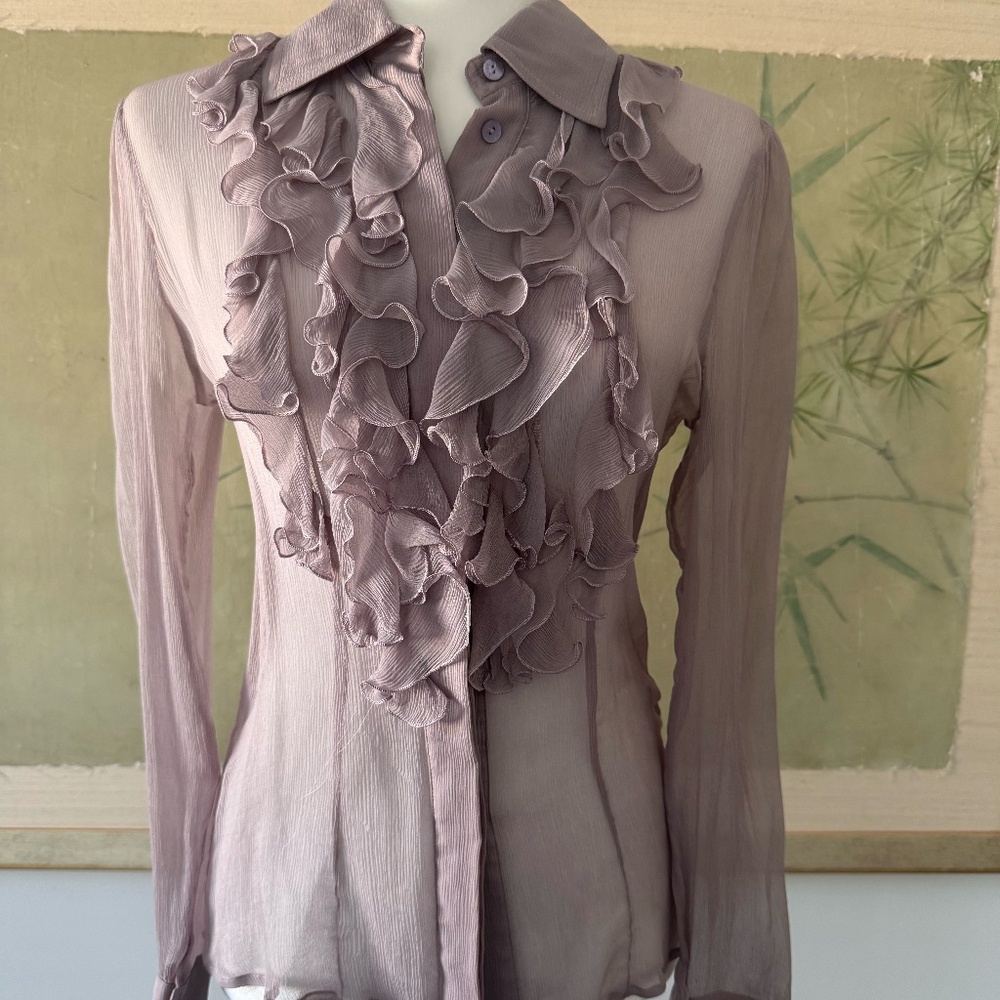 Blugirl by Blumarine Sheer Lavendar Chiffon Ruffled Blouse